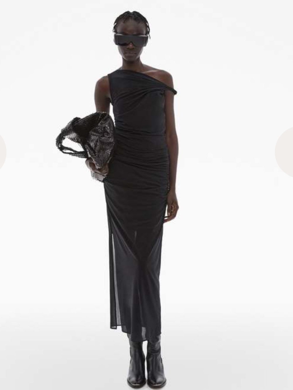 Helmut Lang maxi Elegant One-Shoulder Grey Ruched Maxi Dress
